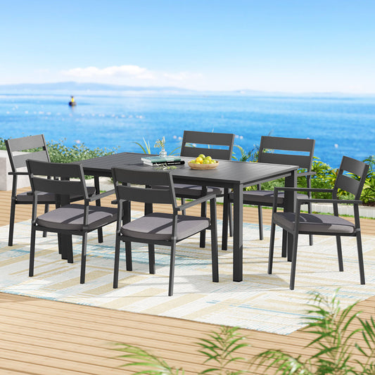 Sarmia 6-Seater Aluminum Table Chairs Setting 7-Piece Outdoor Dining Set - Black