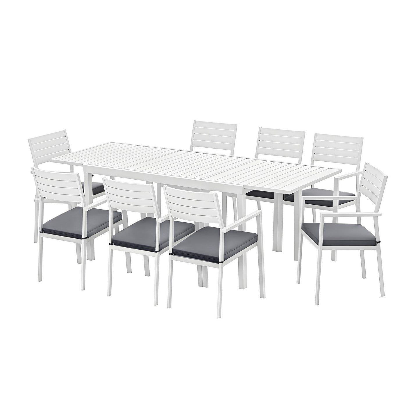 Neris 8-Seater Outdoor Dining Set Aluminum Extendable Table Chairs Patio Furniture 9-Piece - White