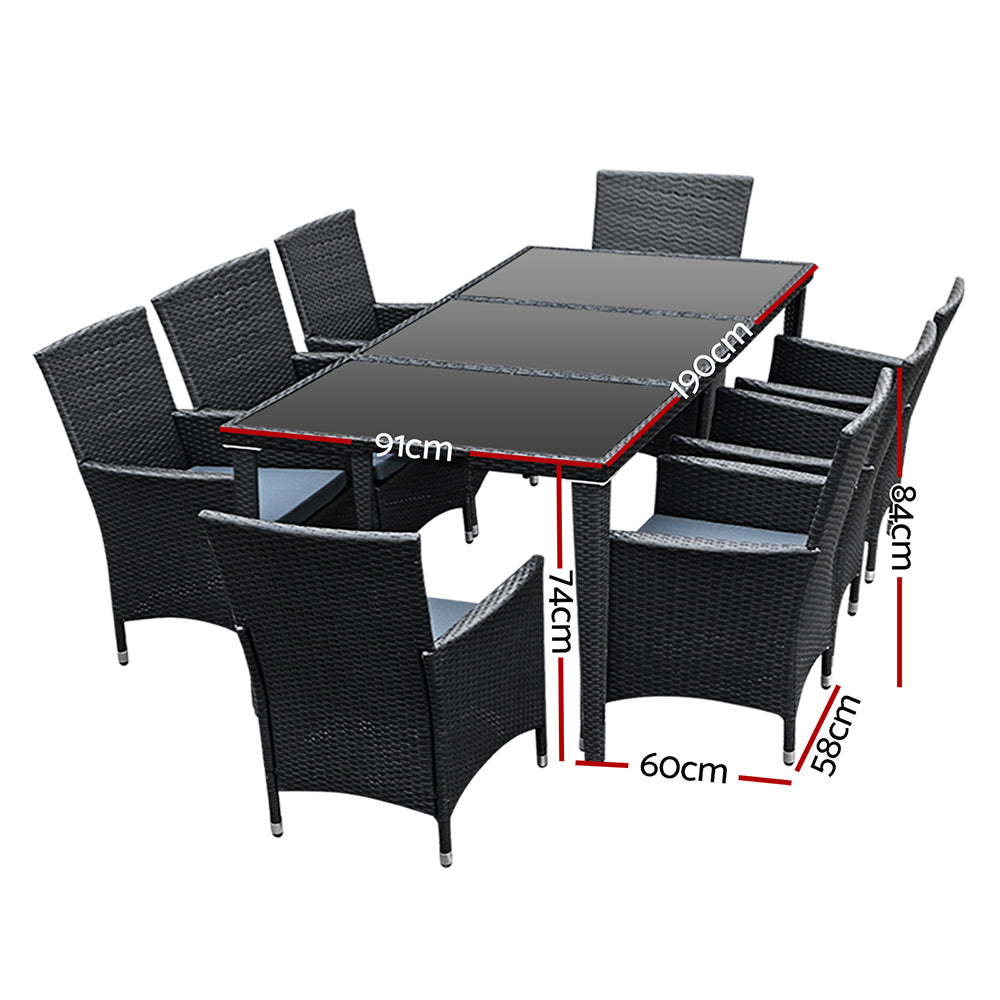 Corbridge 8-Seater Outdoor Furniture Setting 9-Piece Dining Set - Black