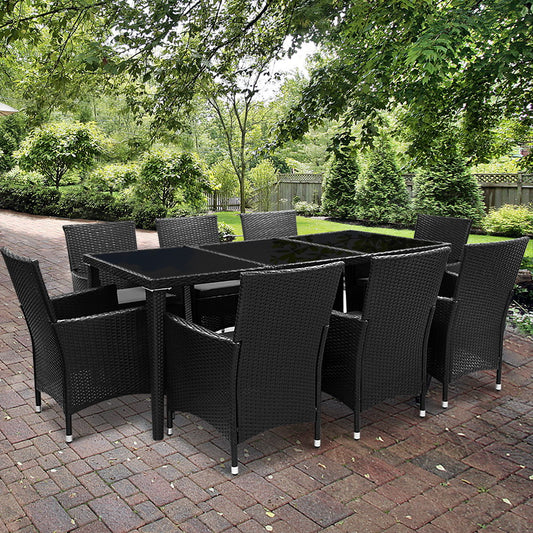 Corbridge 8-Seater Outdoor Furniture Setting 9-Piece Dining Set - Black