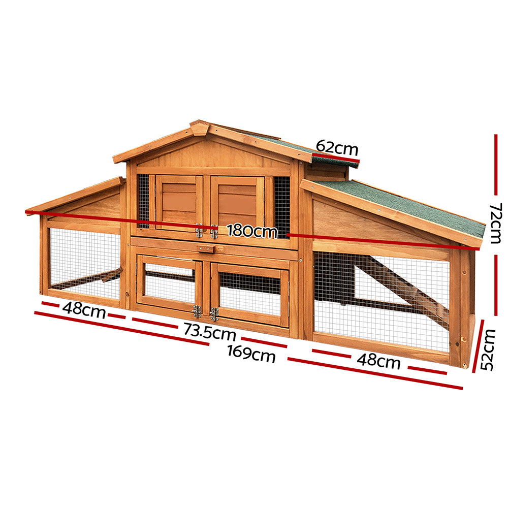 Rabbit Hutch Chicken Coop Wooden Pet Hutch 169cm x 52cm x 72cm