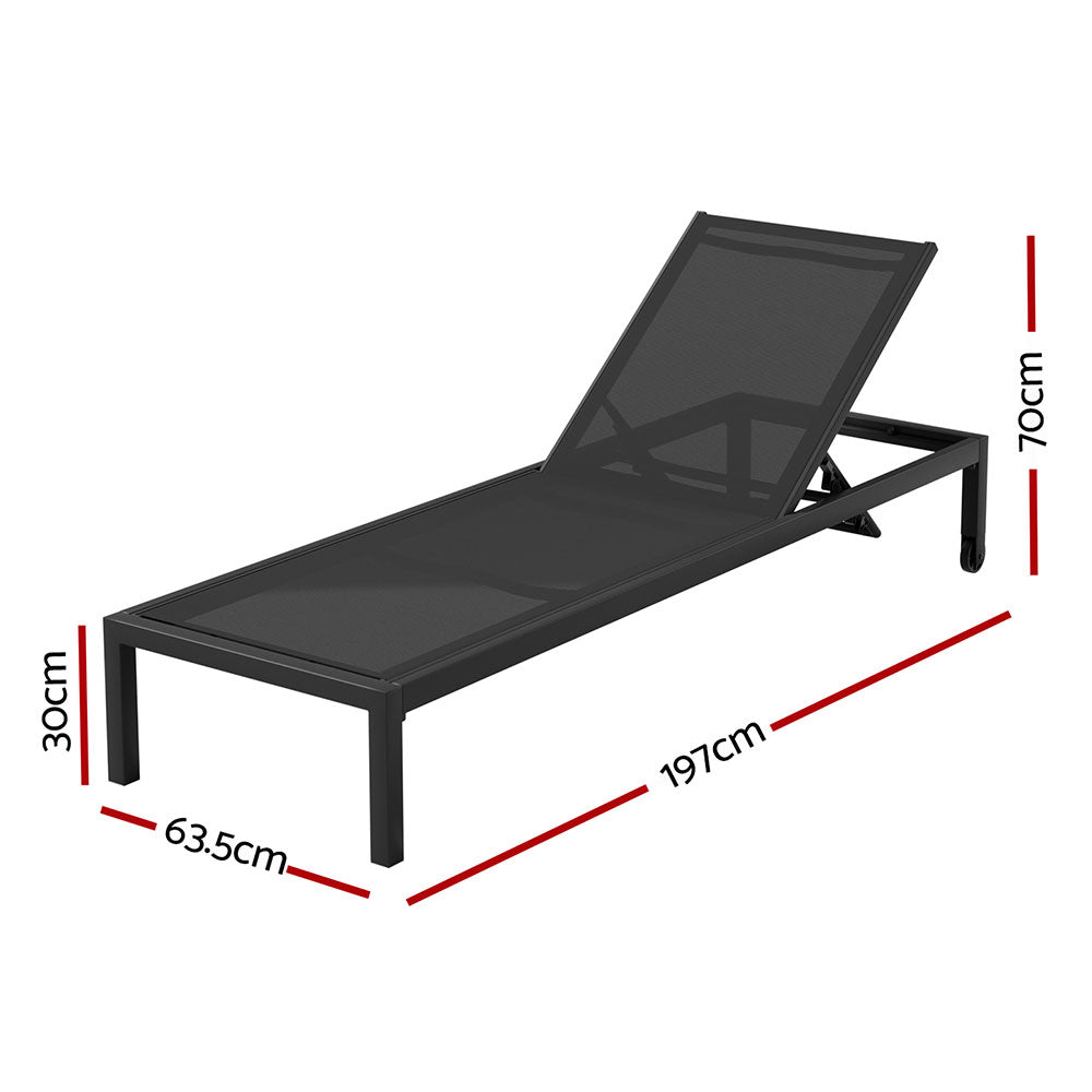 Romy Sun Lounge Outdoor Lounger Aluminium Folding Beach Chair Wheels - Black