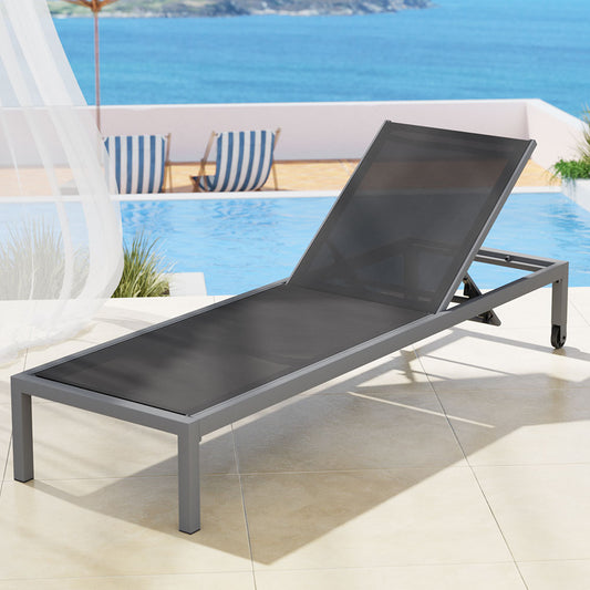 Romy Sun Lounger Outdoor Lounge Chair Patio Furniture Aluminium Wheels Pool - Dark Grey