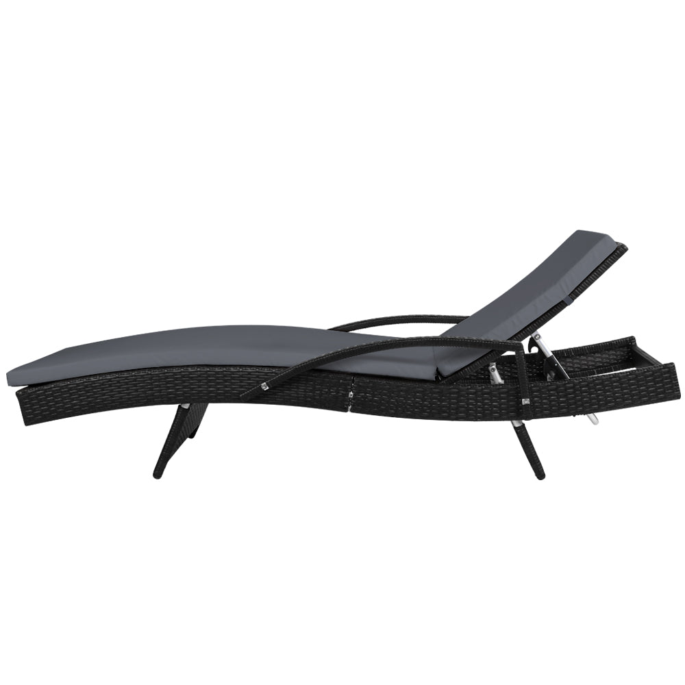 Ashby Outdoor Sun Lounge Wicker with Armrest Chair and Cushion - Black