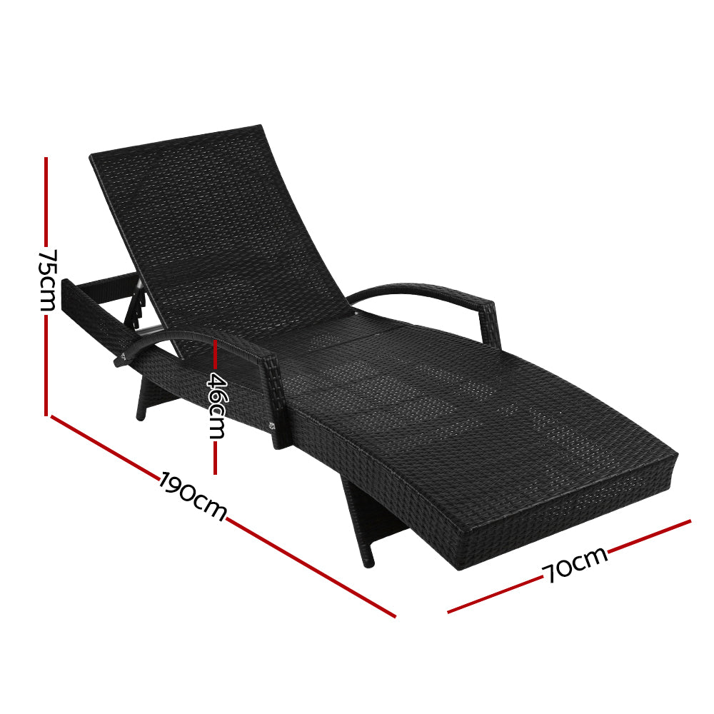 Ashby Set of 2 Outdoor Sun Lounge Wicker with Armrest Chair and Cushion - Black