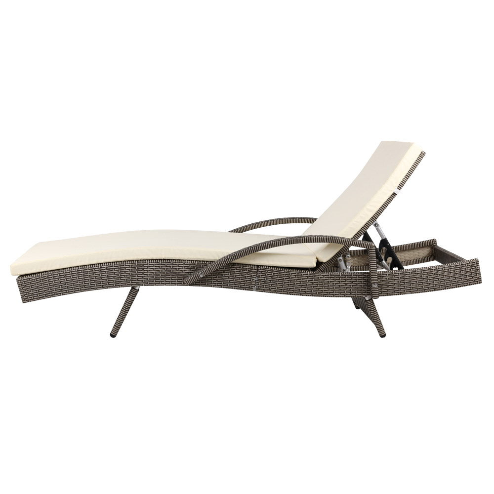 Ashby Outdoor Sun Lounge Wicker with Armrest Chair and Cushion - Grey