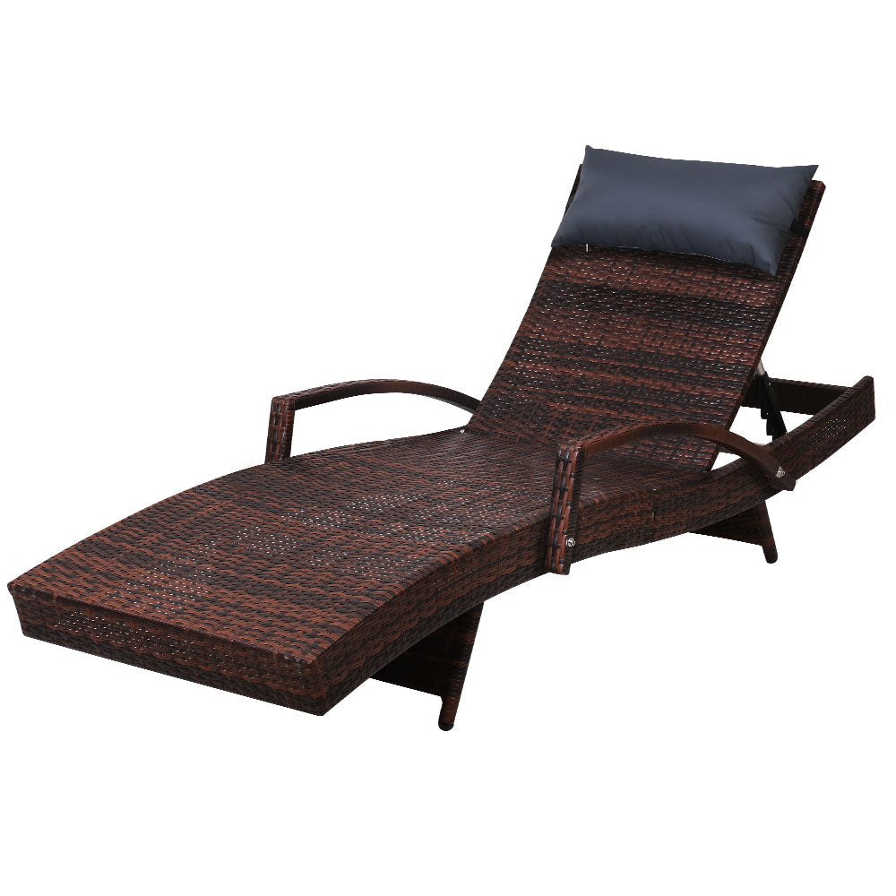 Silsden Outdoor Sun Lounge Wicker with Armrest Chair and Pillow - Brown