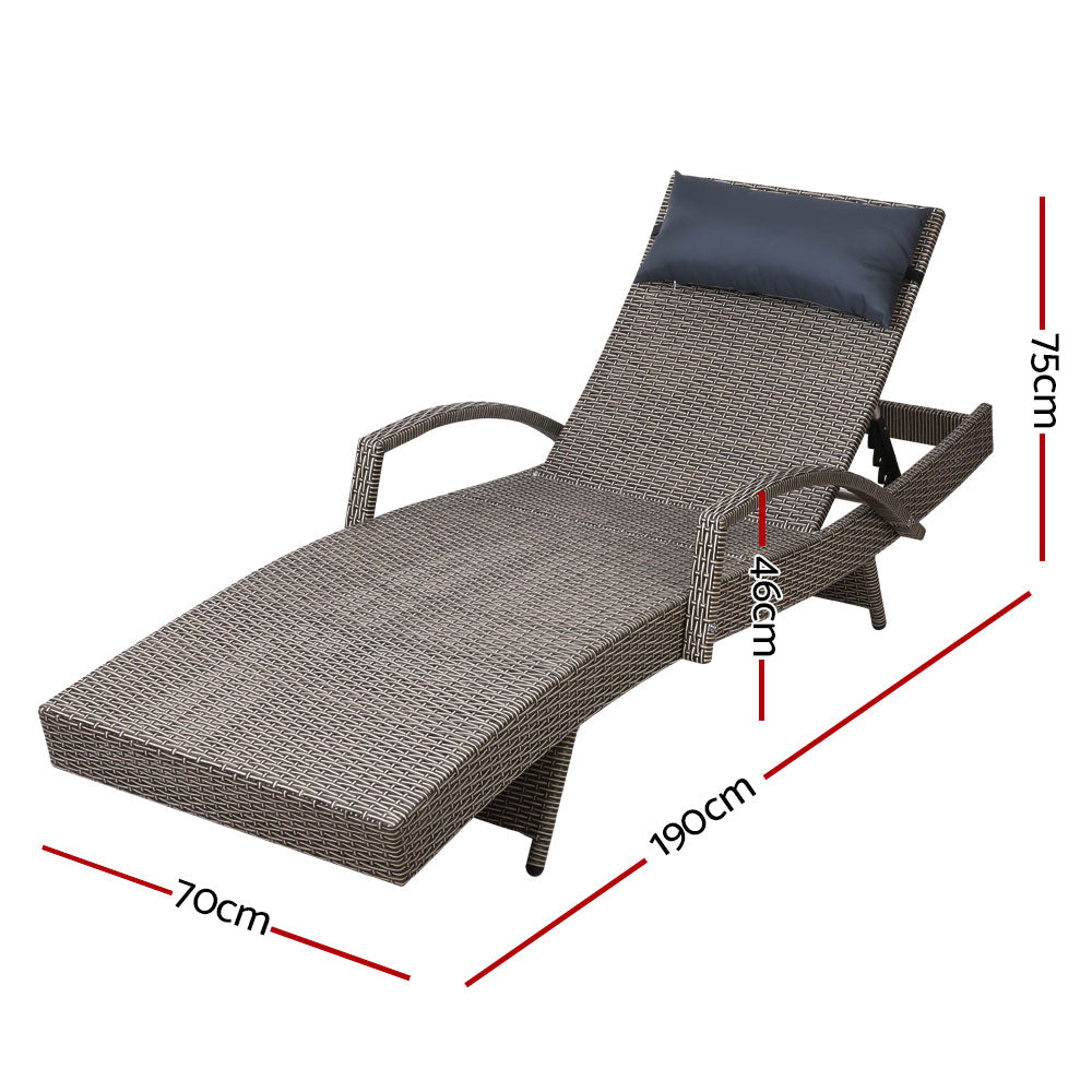 Silsden Outdoor Sun Lounge Wicker with Armrest Chair and Pillow - Grey