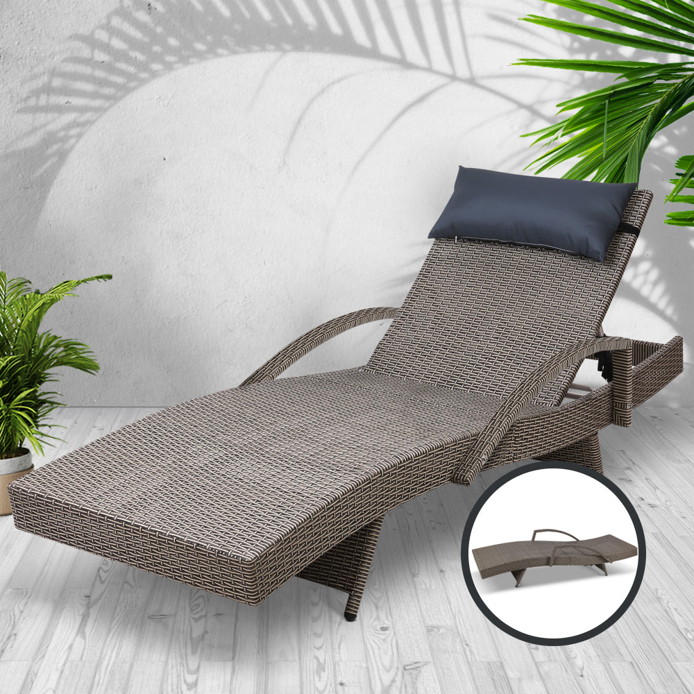 Silsden Outdoor Sun Lounge Wicker with Armrest Chair and Pillow - Grey