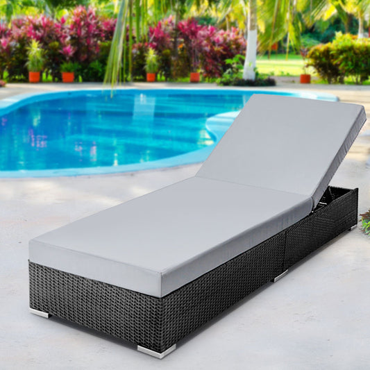 Herbert Outdoor Sun Lounge Wicker Chair - Black
