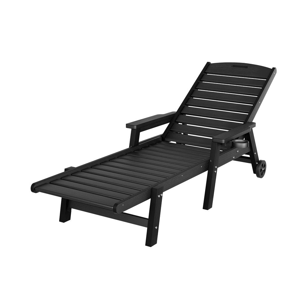 Nyelle Sun Lounge Beach Chair HDPE Patio Outdoor Furniture with Wheels - Black