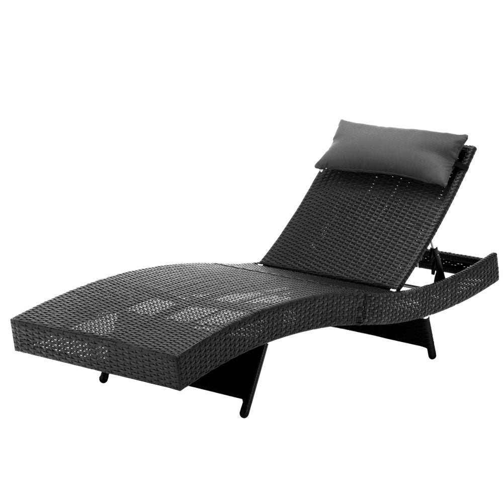 Travis Outdoor Sun Lounge Wicker Chair without Armrest - Black