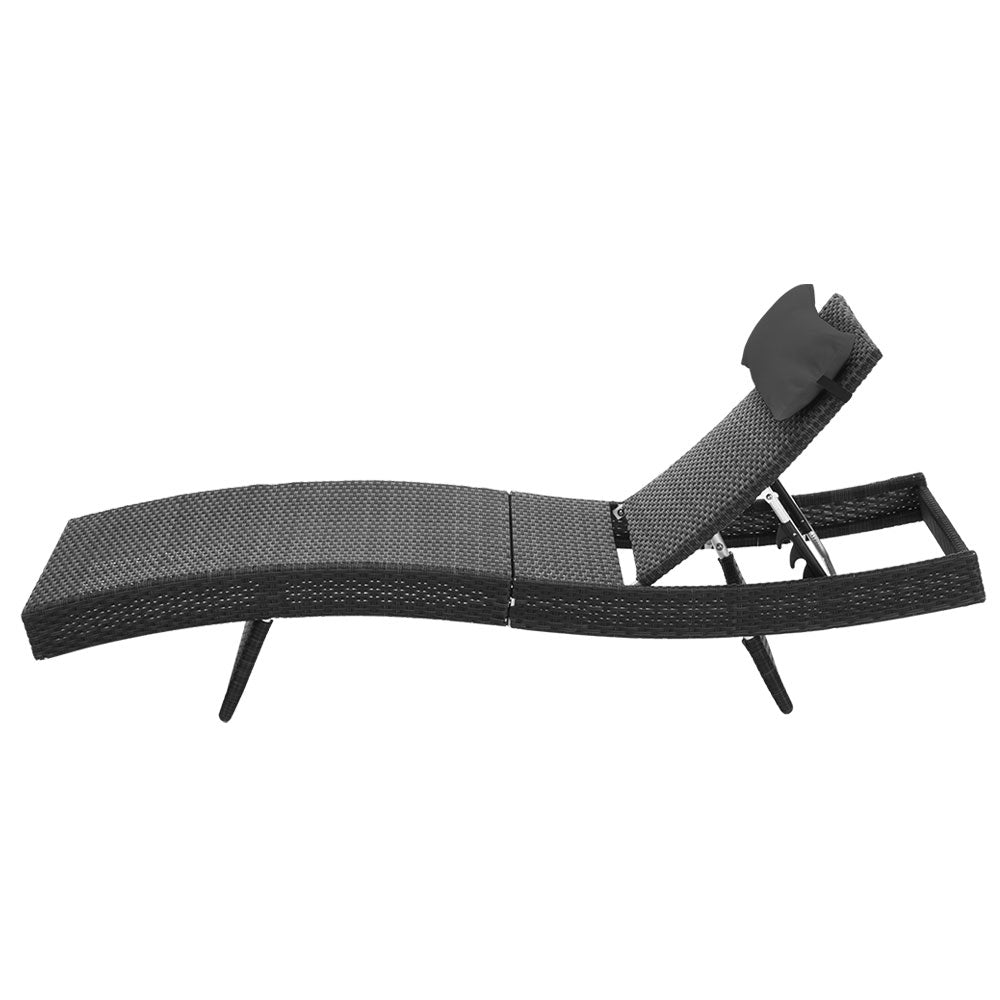 Travis Outdoor Sun Lounge Wicker Chair without Armrest - Black