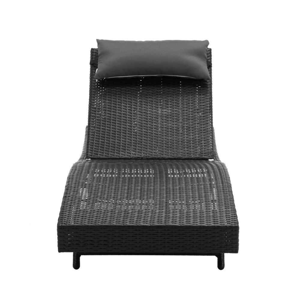 Travis Set of 2 Outdoor Sun Lounge Wicker Chair without Armrest - Black