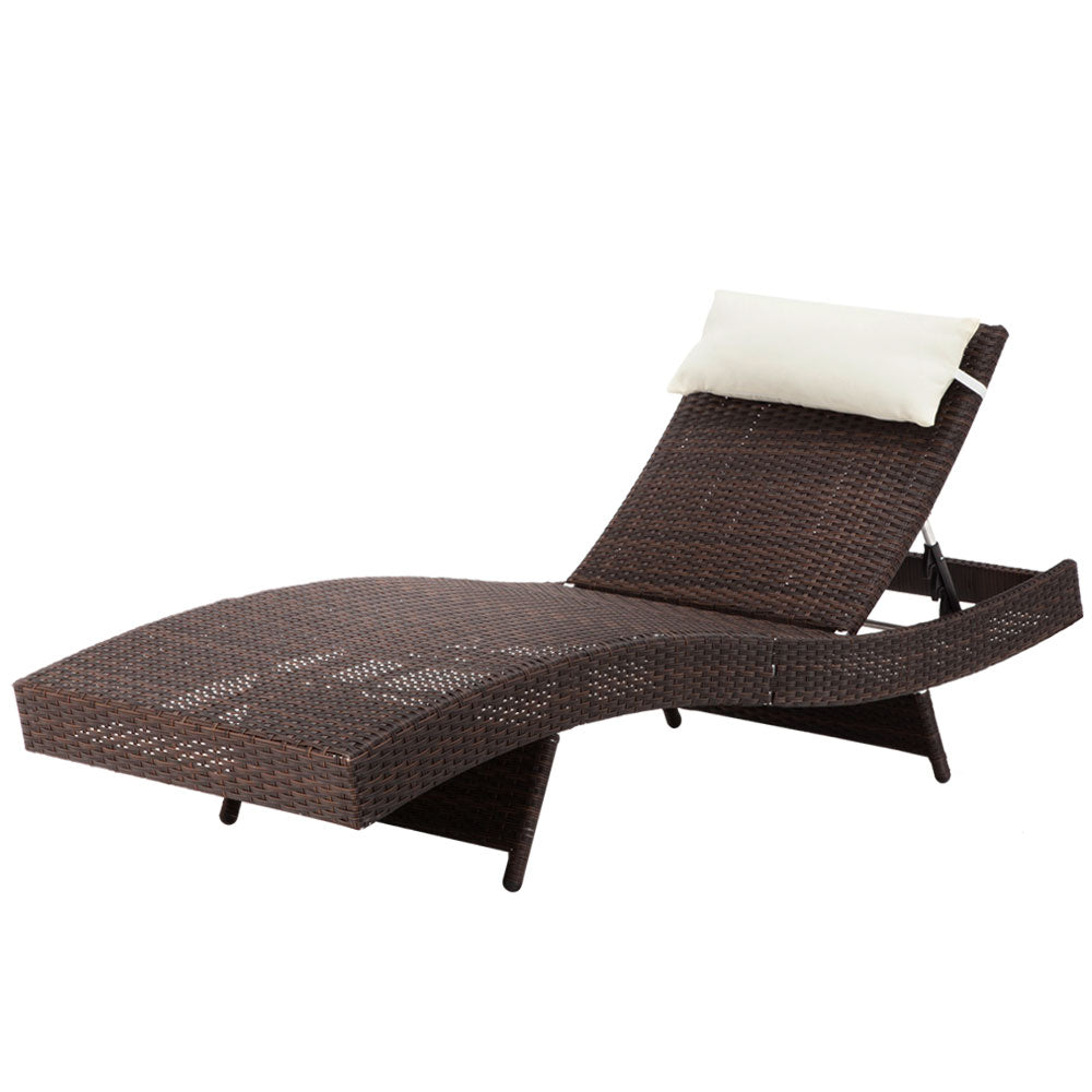 Travis Outdoor Sun Lounge Wicker Chair without Armrest - Brown