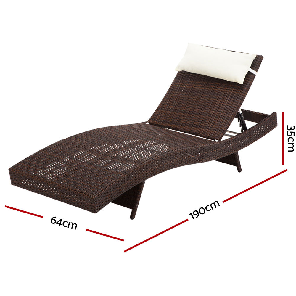 Travis Outdoor Sun Lounge Wicker Chair without Armrest - Brown