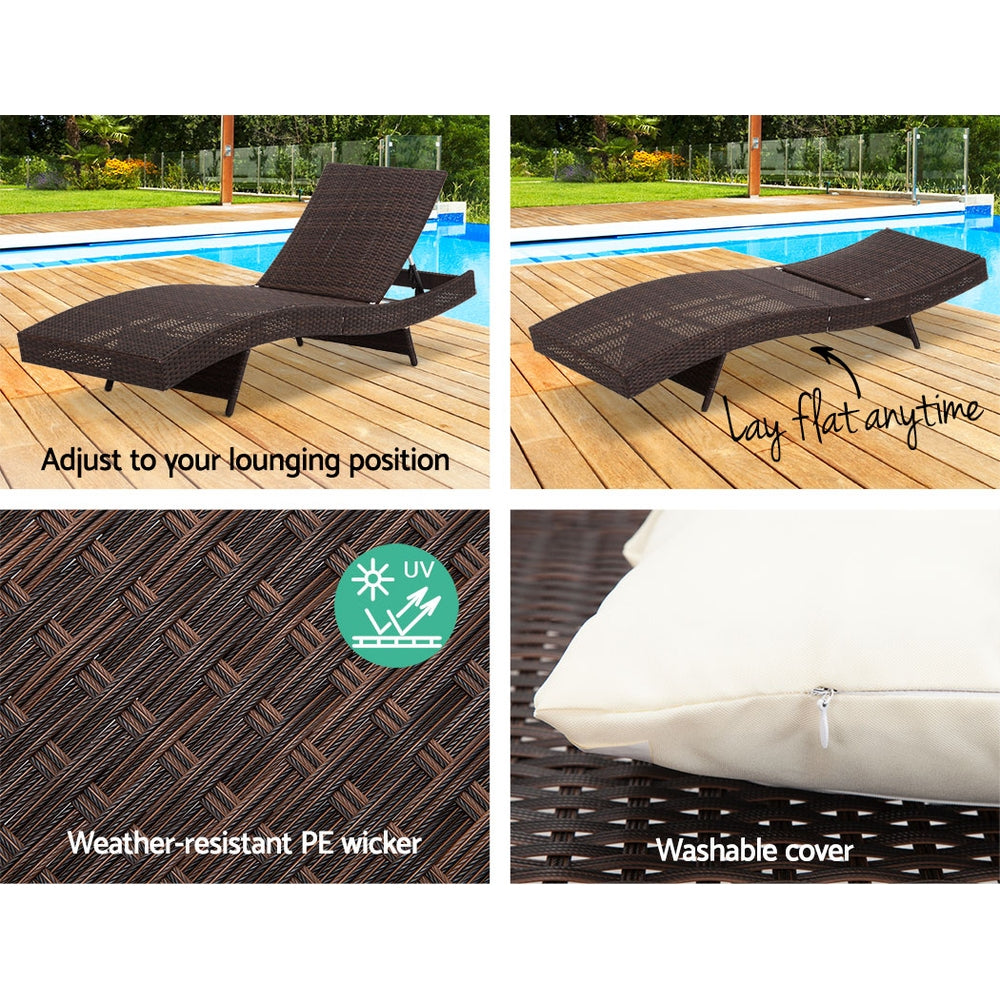 Travis Outdoor Sun Lounge Wicker Chair without Armrest - Brown