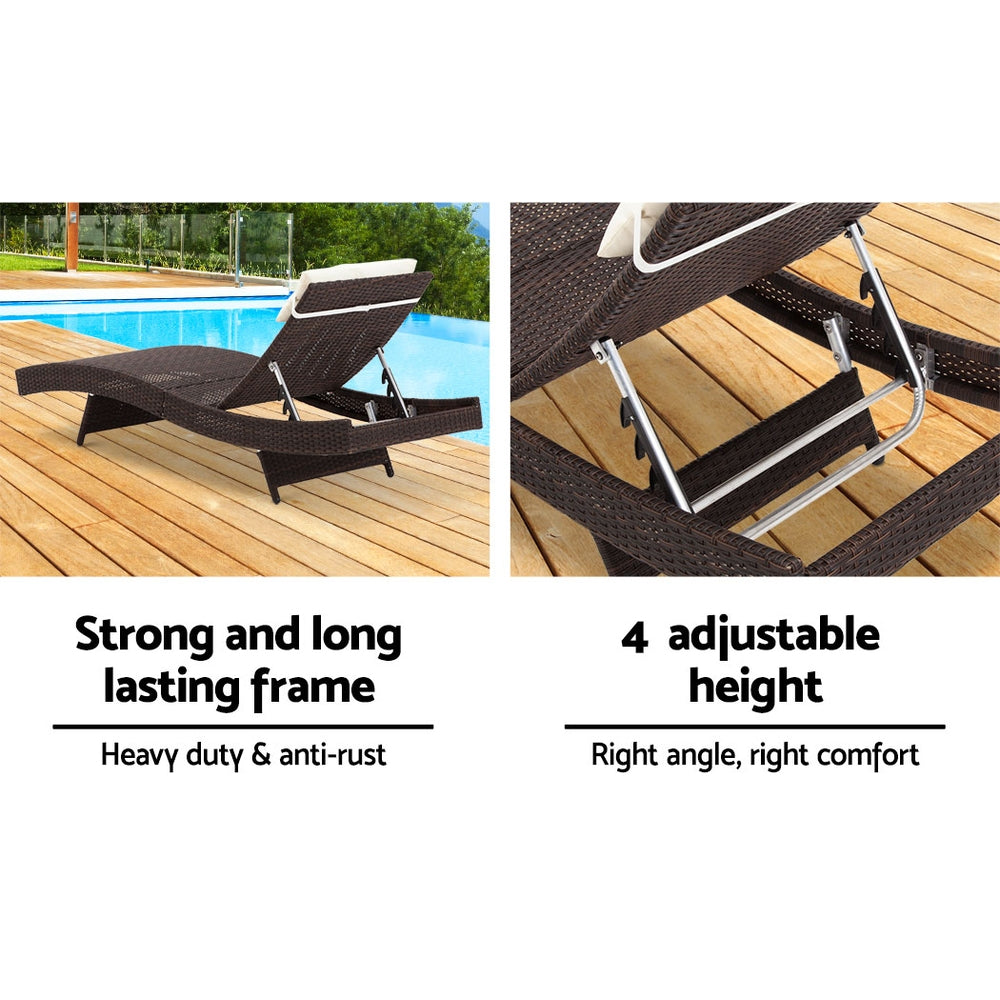 Travis Outdoor Sun Lounge Wicker Chair without Armrest - Brown