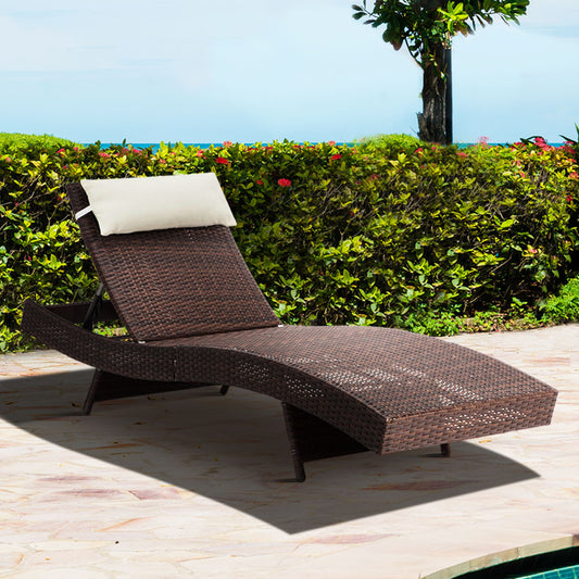 Travis Outdoor Sun Lounge Wicker Chair without Armrest - Brown