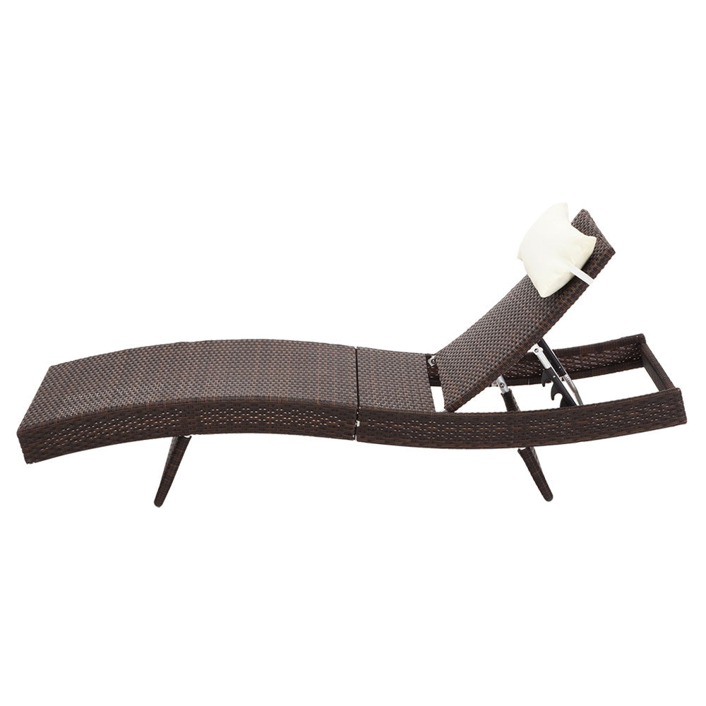 Travis Set of 2 Outdoor Sun Lounge Wicker Chair without Armrest - Brown
