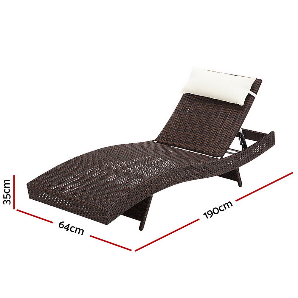 Travis Set of 2 Outdoor Sun Lounge Wicker Chair without Armrest - Brown