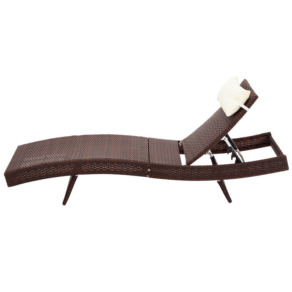 Travis Set of 2 Outdoor Sun Lounge Wicker Chair without Armrest - Brown