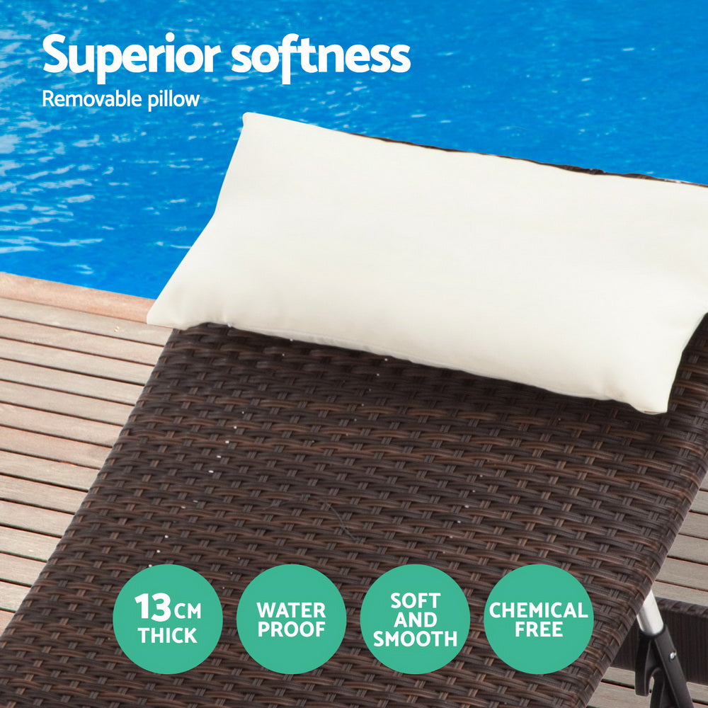 Travis Set of 2 Outdoor Sun Lounge Wicker Chair without Armrest - Brown