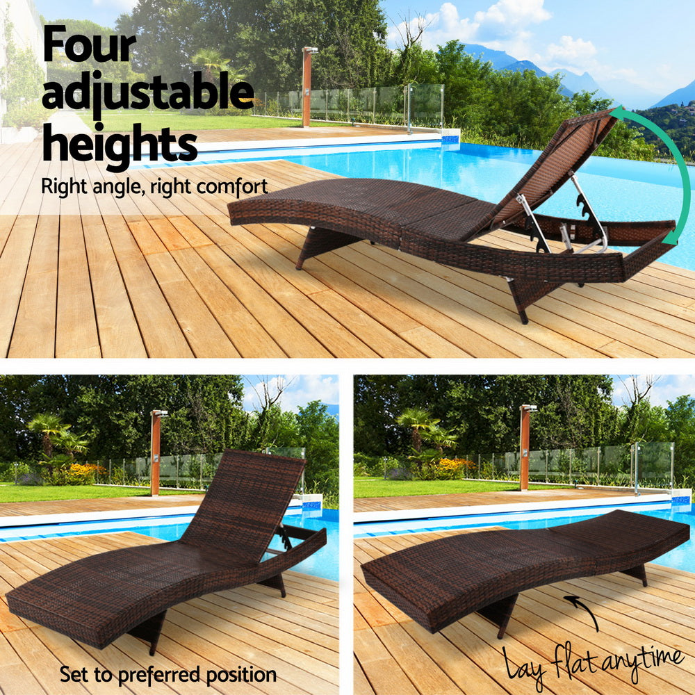Travis Set of 2 Outdoor Sun Lounge Wicker Chair without Armrest - Brown