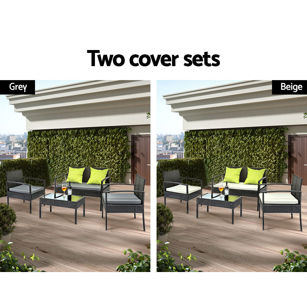 Dover 4-Seater Outdoor Set Furniture Lounge Setting Wicker Couches Garden Patio Pool 4-Piece Sofa - Black