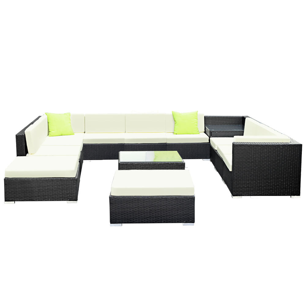 Chester 12-Seater Furniture Set Wicker Garden Patio Lounge 13-Piece Outdoor Sofa - Black