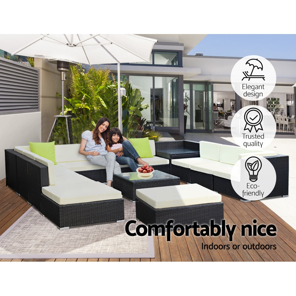 Chester 12-Seater Furniture Set Wicker Garden Patio Lounge 13-Piece Outdoor Sofa - Black