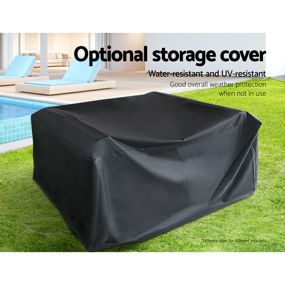 Chester 4-Seater Outdoor Set Furniture Wicker 5-Piece Sofa with Storage Cover - Black