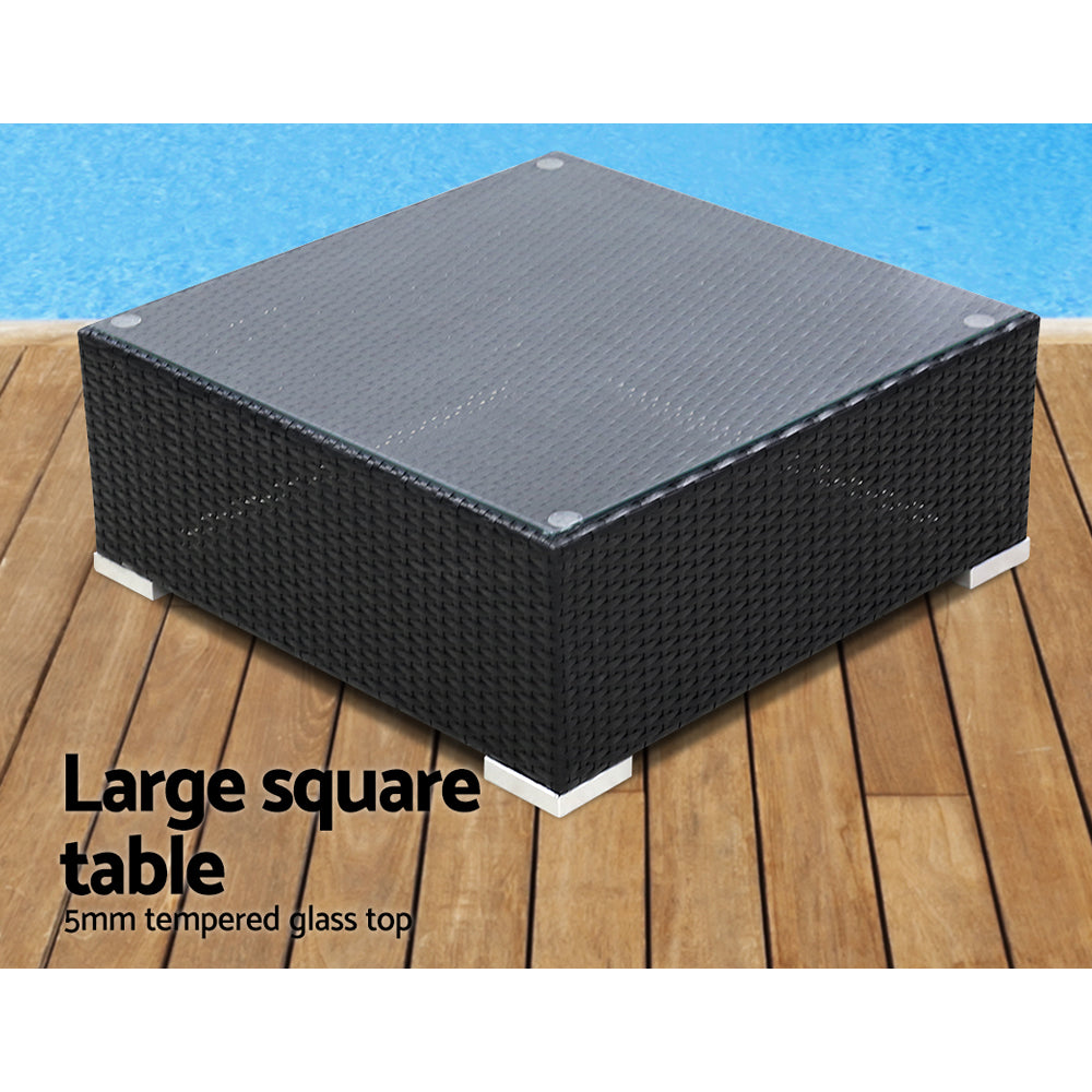 Chester 6-Seater Outdoor Set Furniture Wicker 7-Piece Sofa with Storage Cover - Black