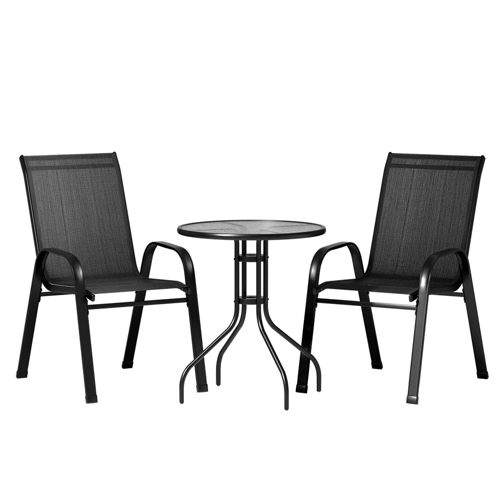 Tomos 2-Seater Table and chairs Stackable Bistro Set Patio Coffee 3-Piece Outdoor Furniture - Black