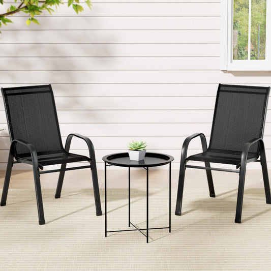Piran 3-Piece Outdoor Bistro Set Patio Furniture Table and Chairs Stackable - Black