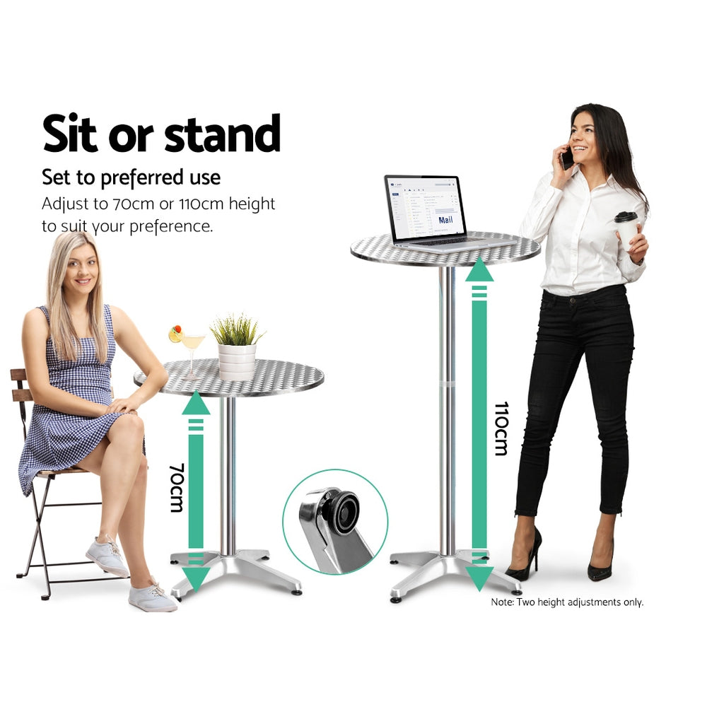 Marco Outdoor Bar Table Indoor Furniture Adjustable Aluminium Round 70/110cm - Silver