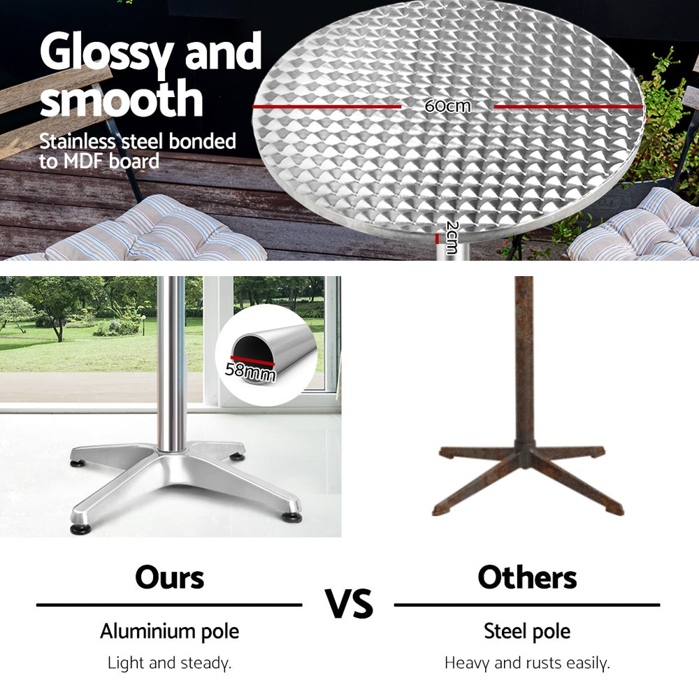 Marco Outdoor Bar Table Indoor Furniture Adjustable Aluminium Round 70/110cm - Silver