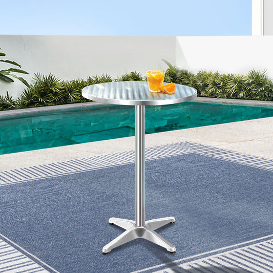 Marco Outdoor Bar Table Indoor Furniture Adjustable Aluminium Round 70/110cm - Silver