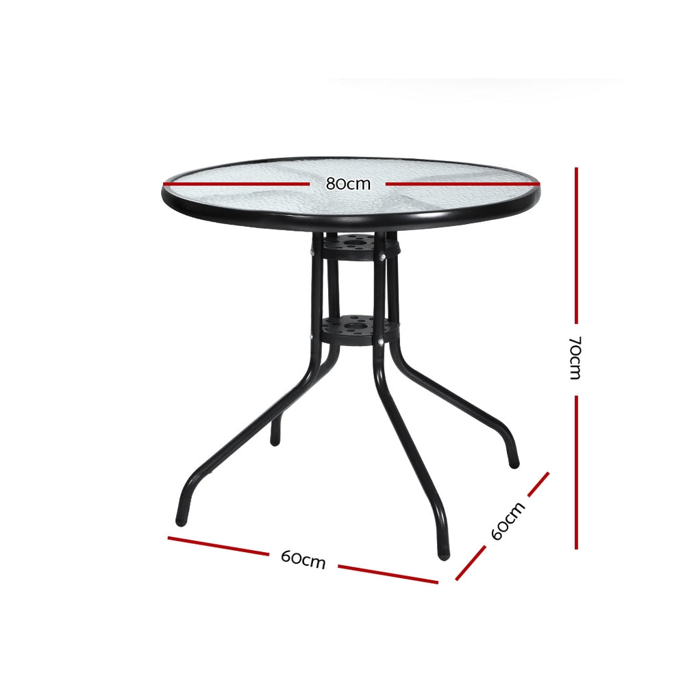 Tidworth Outdoor Dining Table Bar Setting Steel Glass 70CM - Black