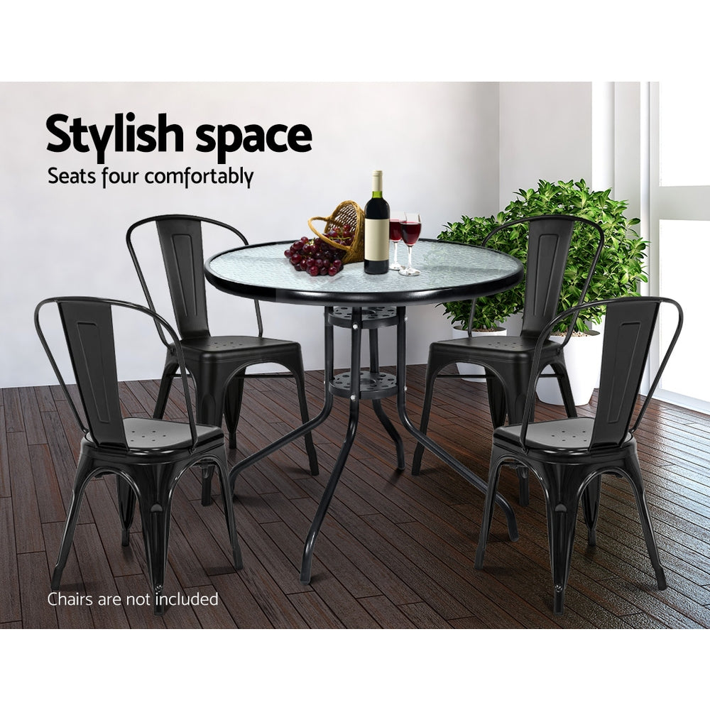 Tidworth Outdoor Dining Table Bar Setting Steel Glass 70CM - Black