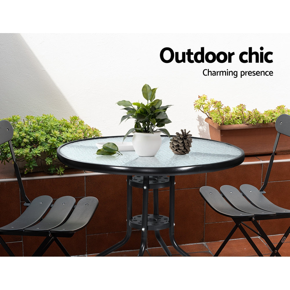 Tidworth Outdoor Dining Table Bar Setting Steel Glass 70CM - Black