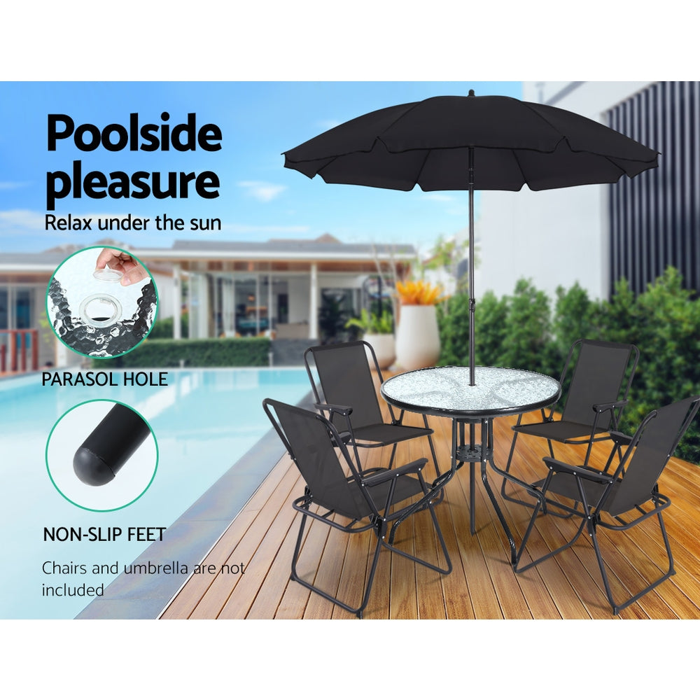 Tidworth Outdoor Dining Table Bar Setting Steel Glass 70CM - Black