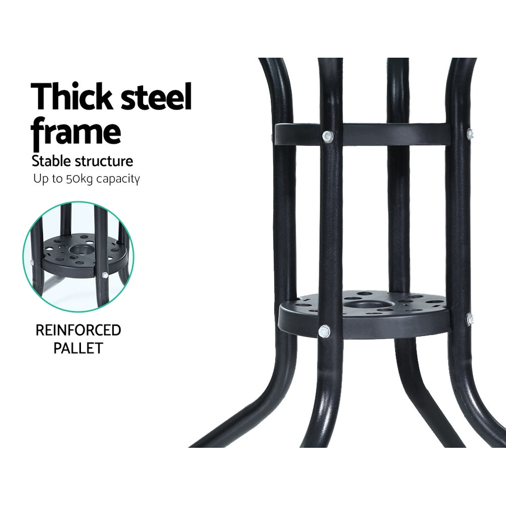 Tidworth Outdoor Dining Table Bar Setting Steel Glass 70CM - Black