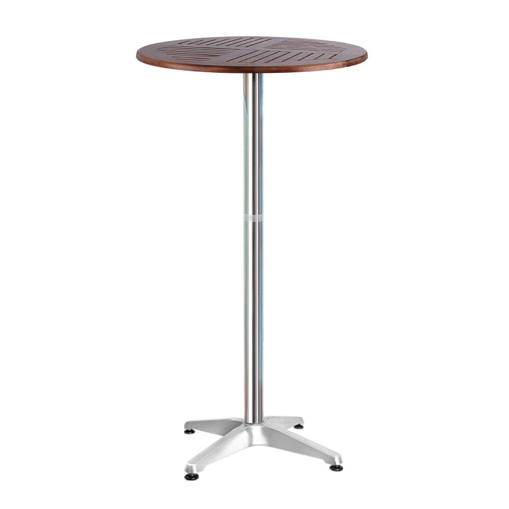 Arjun Outdoor Bar Table Furniture Wooden Cafe Table Aluminium Adjustable Round - Brown