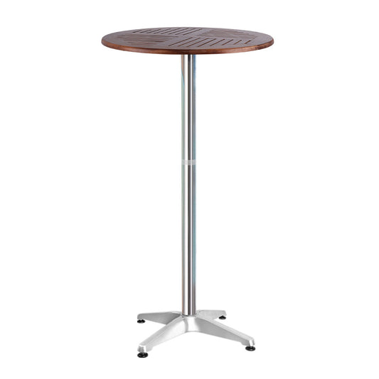 Arjun Outdoor Bar Table Furniture Wooden Cafe Table Aluminium Adjustable Round - Brown