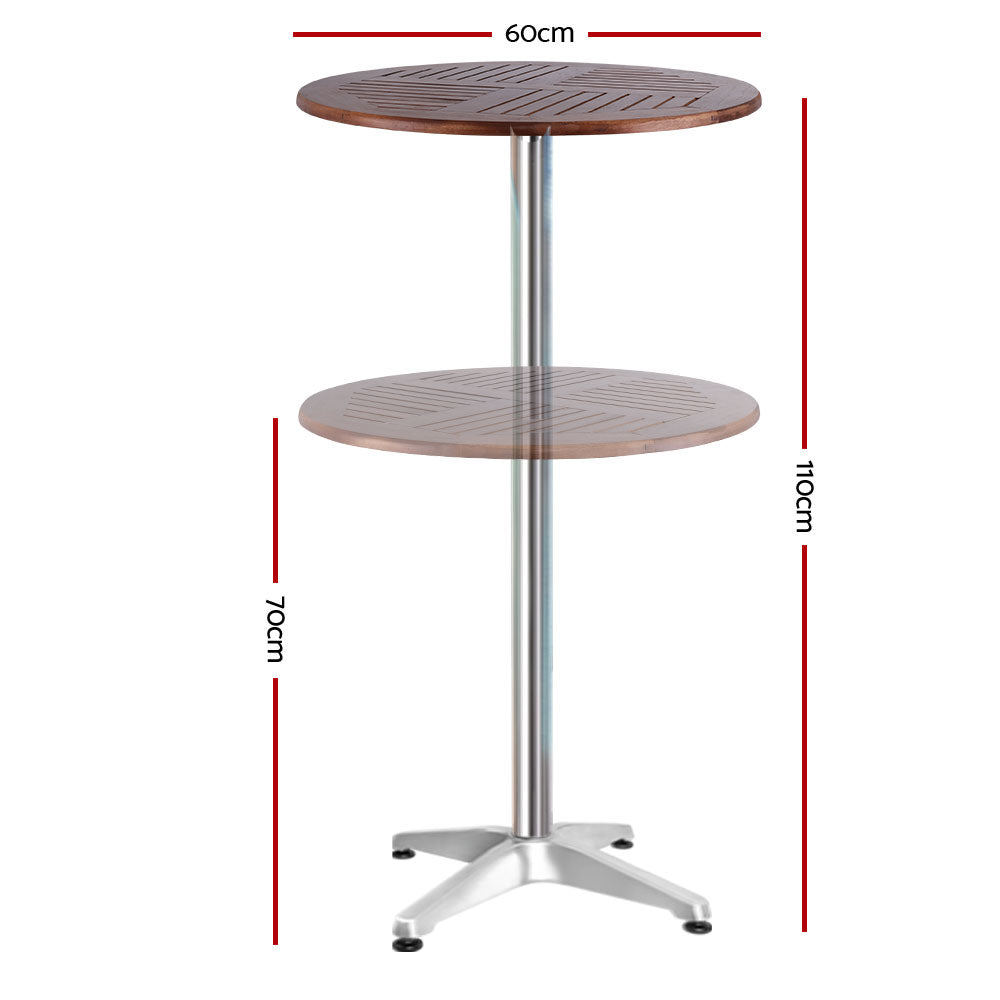 Arjun Outdoor Bar Table Furniture Wooden Cafe Table Aluminium Adjustable Round - Brown