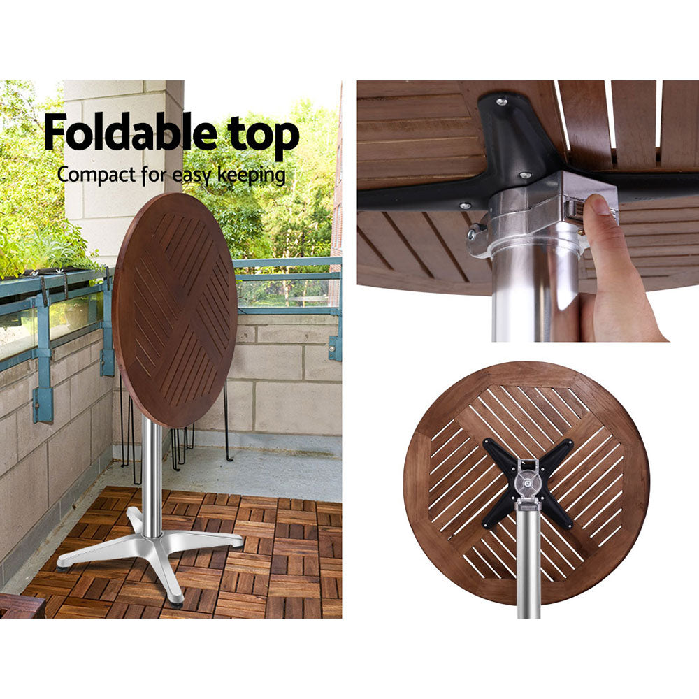 Arjun Outdoor Bar Table Furniture Wooden Cafe Table Aluminium Adjustable Round - Brown