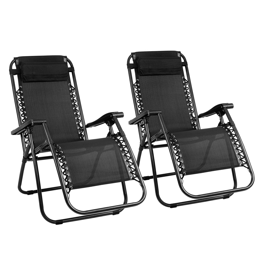 Loughton Set of 2 Zero Gravity Folding Recliner Outdoor Chair - Black