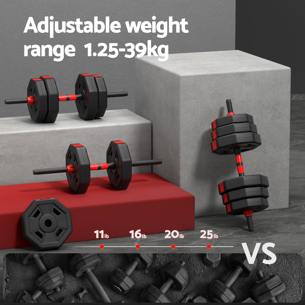 Everfit 40kg Adjustable Dumbbell Barbell Set Weight Plates Home Workout