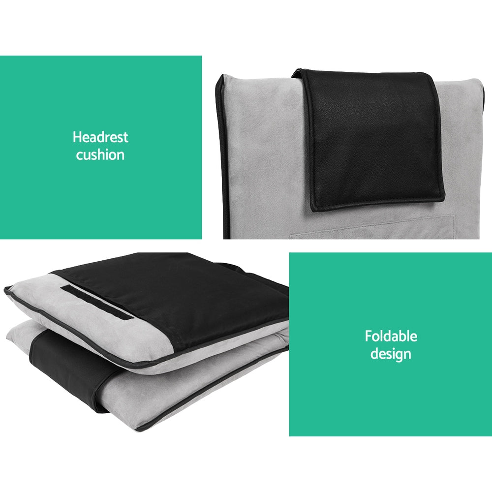 Set of 2 Megan Floor Lounge Sofa Bed Floor Cushion Velvet - Grey